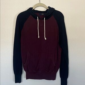 EUC J Crew Cotton Long Sleeve Thin Hoodie Sweater Burgundy and Navy sz S